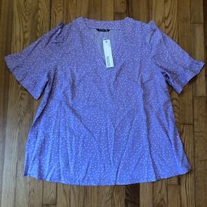 BLOOMCHIC NWT Polka Dot V Neck Ruffle Trim Blouse Lavendar - Size 12